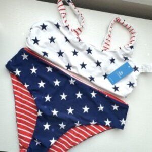 Cupshe Reversible Bikini Set - Stars & Stripes - Size Large NWT